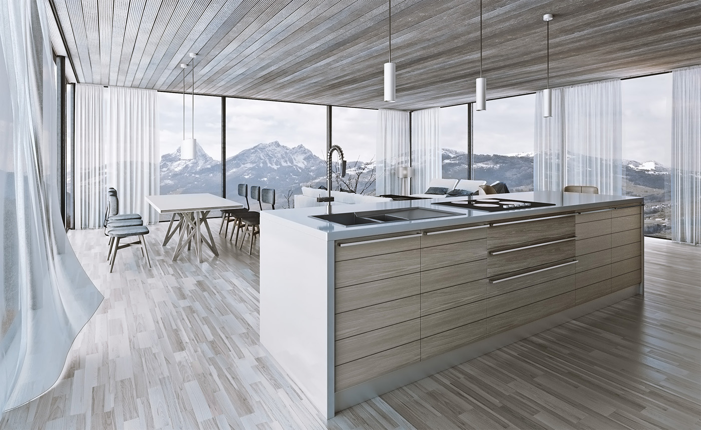 Innenansicht einer modernen Privatwohnung als 3D Visualisierung